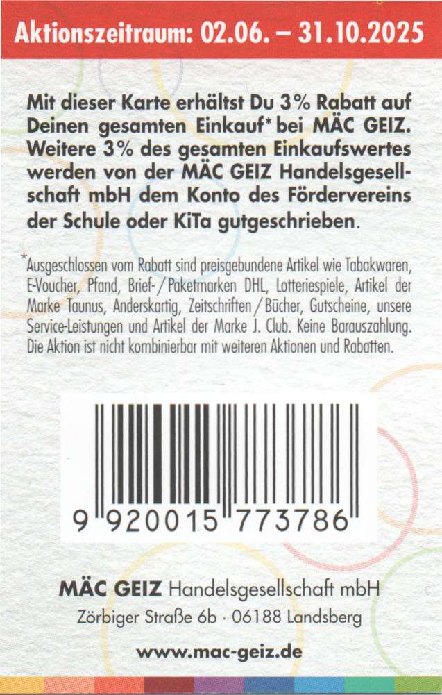Spenden und Sparen Rückseite